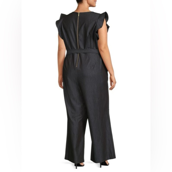 Calvin Klein Denim Flutter Sleeve Jumpsuit Navy Women’s Plus Size 18W Wide Leg - Picture 5 of 16